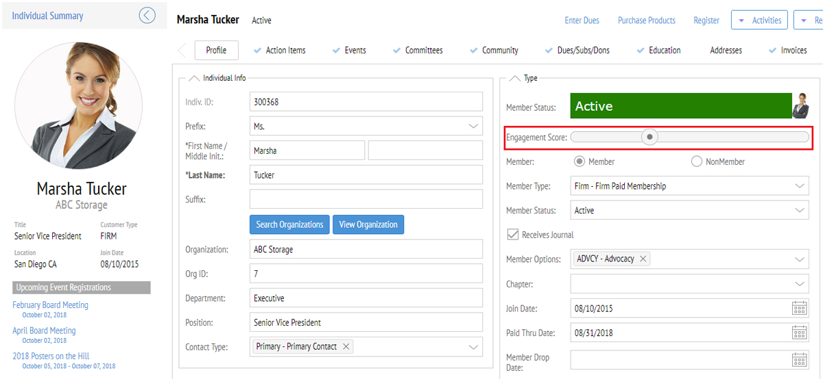 Engagement Score in Member Profile